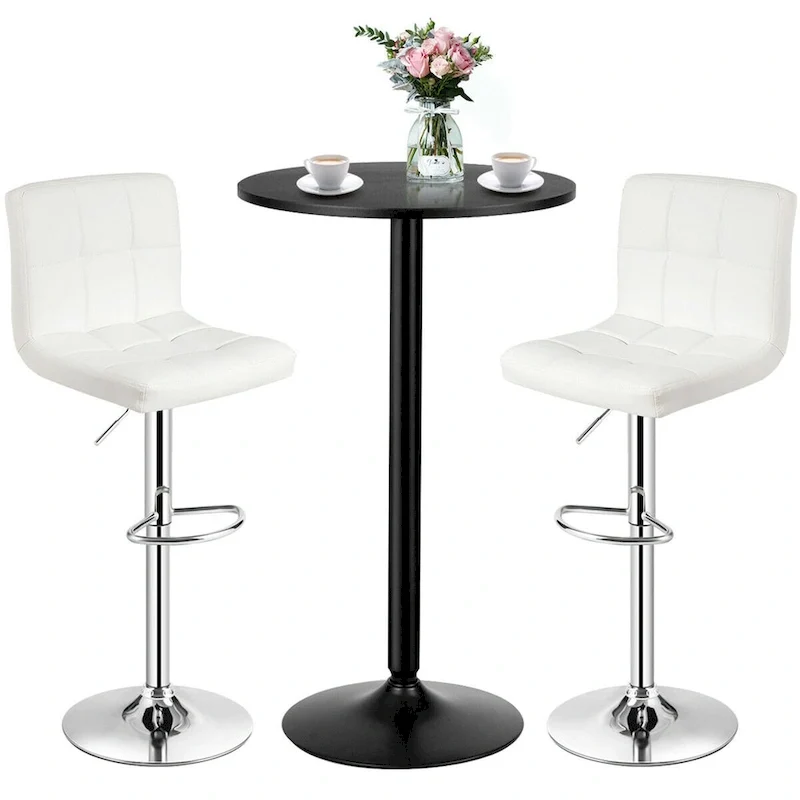 Gymax 3PCS Pub Table Set 24 Round Bar Table & 2 Adjustable Bar