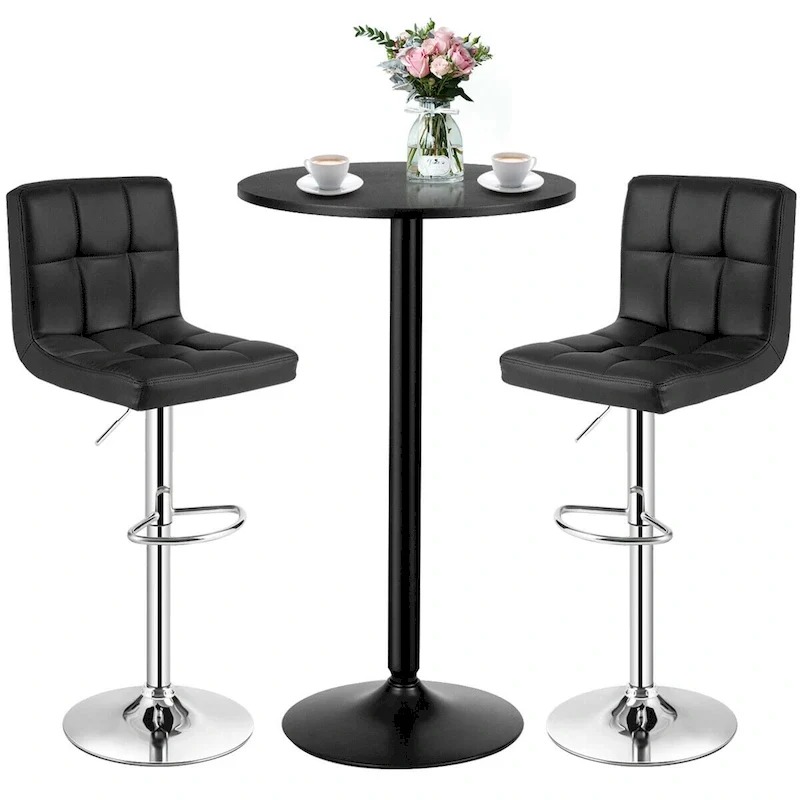 Gymax 3PCS Pub Table Set 24 Round Bar Table & 2 Adjustable Bar