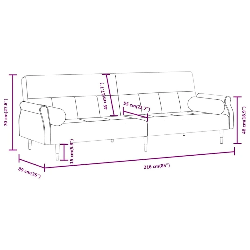 vidaXL Sofa Bed Loveseat Convertible Sofa Bed with Cushions for Studio Velvet - 85 x 35 x 27.6