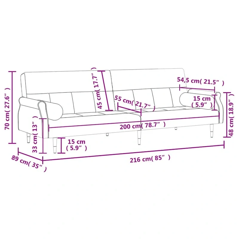 vidaXL Sofa Bed Loveseat Convertible Sofa Bed with Cushions for Studio Velvet - 85 x 35 x 27.6