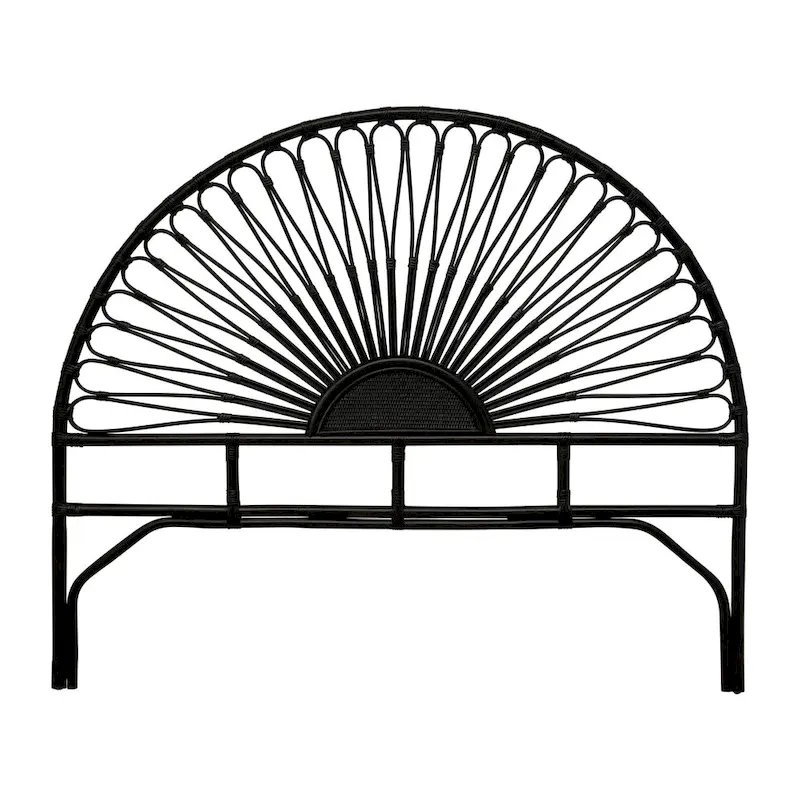 Rattan and Reclaimed Wood Sunburst Headboard