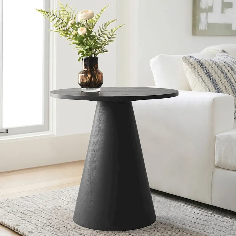 24 Inch Round Black Pedestal End Table