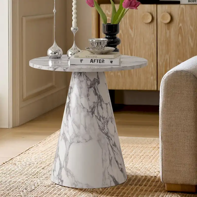 24 Inch Round Black Pedestal End Table