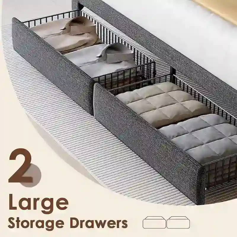 King Platform Bed with Charging Headboard, RGB Lights & 20W USB Ports