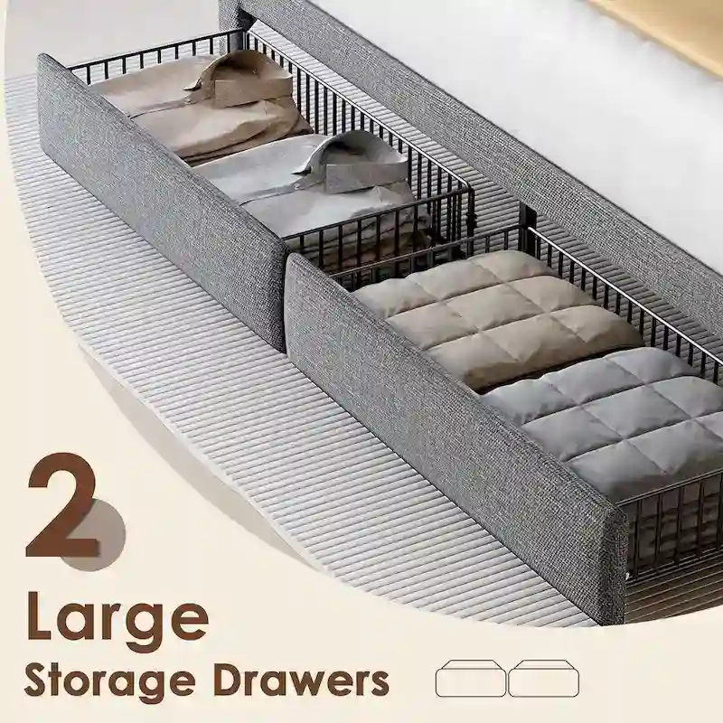 King Platform Bed with Charging Headboard, RGB Lights & 20W USB Ports