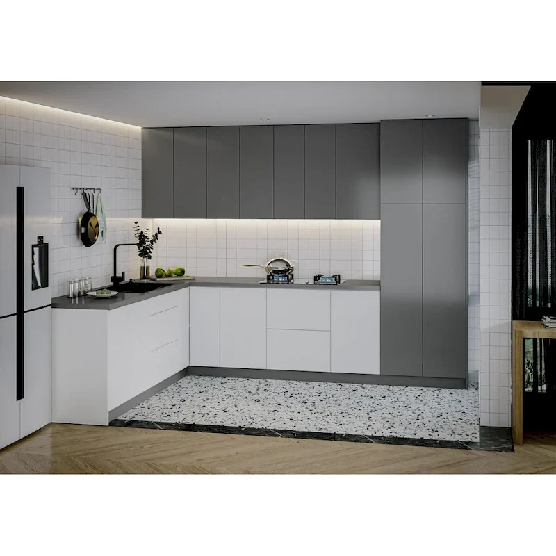 Kitchen Harmony Collection White Gloss & Gray Color Base Size 8x10Ft Wide - 126x96