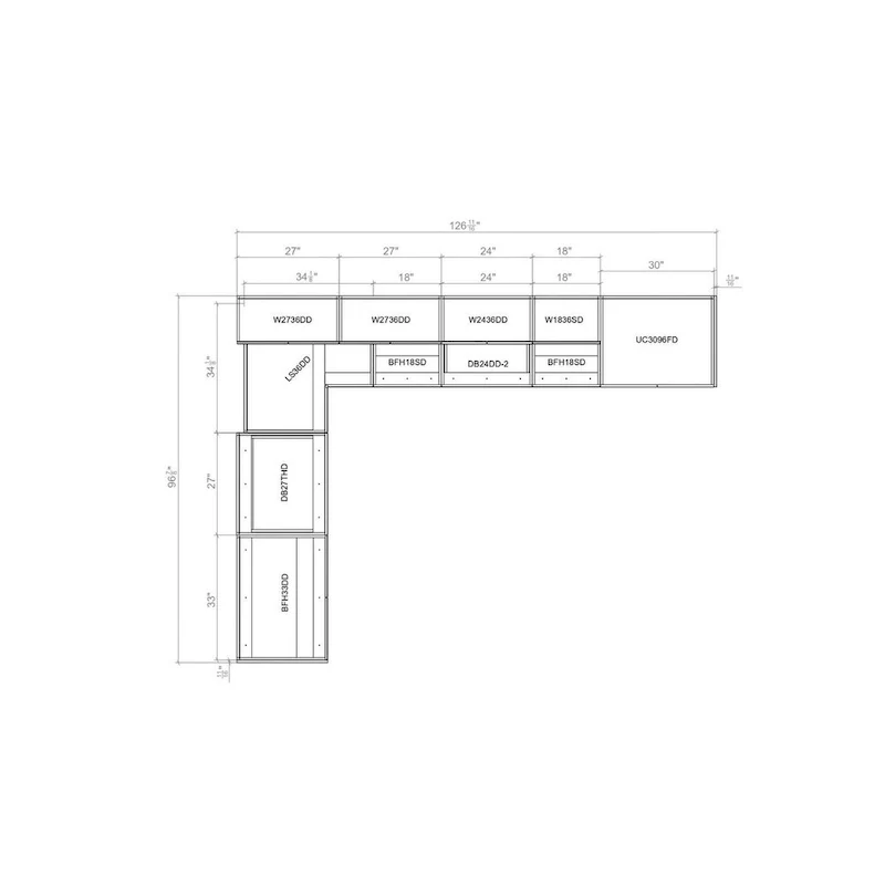 Kitchen Harmony Collection White Gloss & Gray Color Base Size 8x10Ft Wide - 126x96