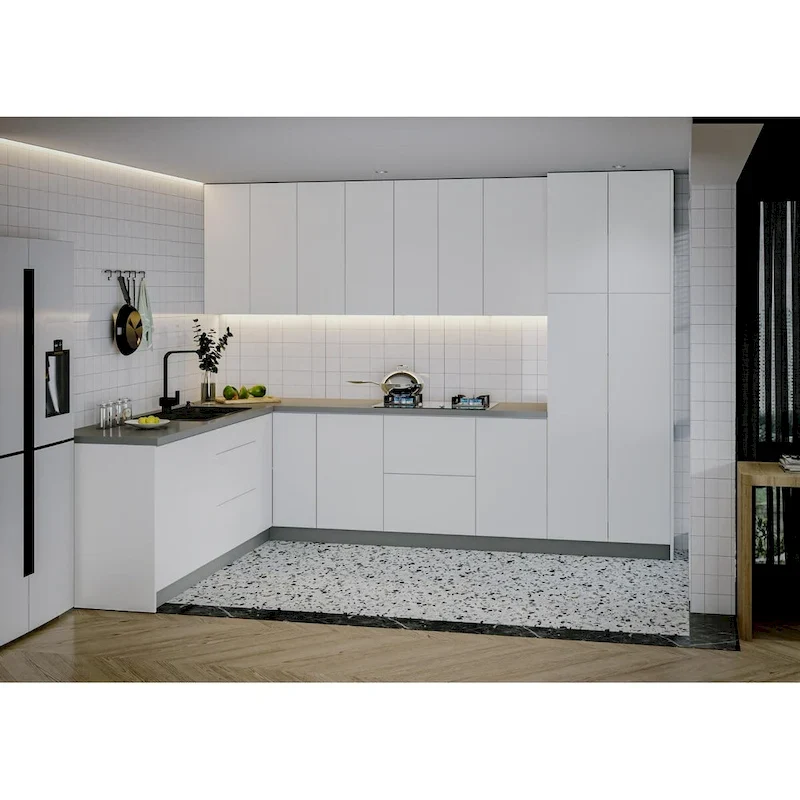 Kitchen Harmony Collection White Gloss & Gray Color Base Size 8x10Ft Wide - 126x96