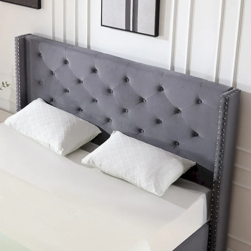 Morden Fort Queen Size Velvet Upholstered Platform Bed Frame with 6 inches Metal Legs