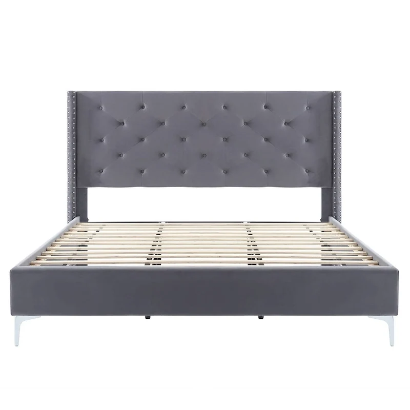 Morden Fort Queen Size Velvet Upholstered Platform Bed Frame with 6 inches Metal Legs