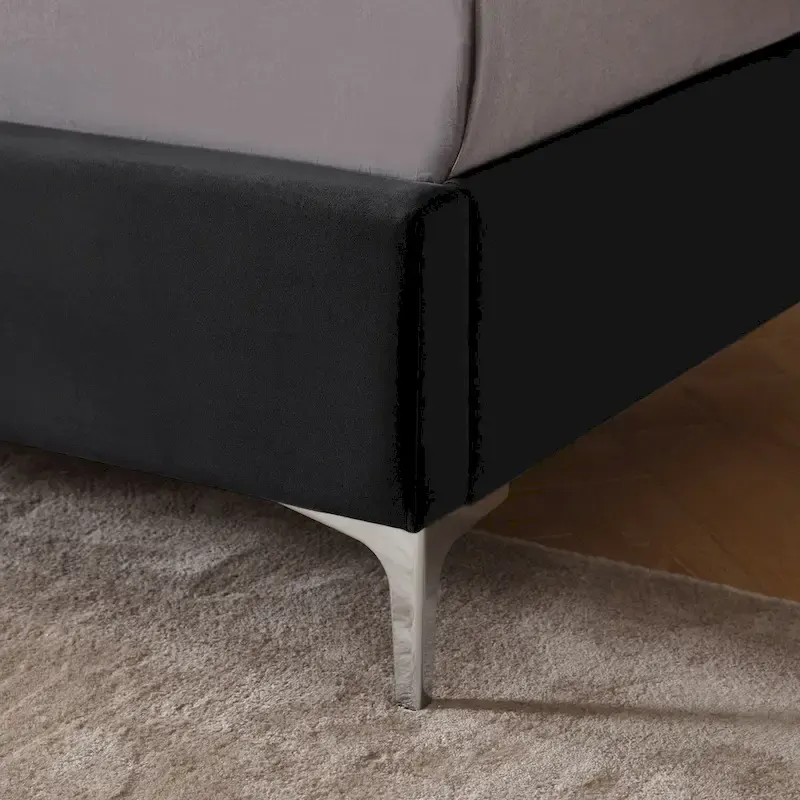 Morden Fort Queen Size Velvet Upholstered Platform Bed Frame with 6 inches Metal Legs