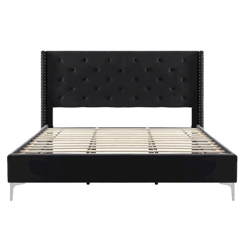 Morden Fort Queen Size Velvet Upholstered Platform Bed Frame with 6 inches Metal Legs