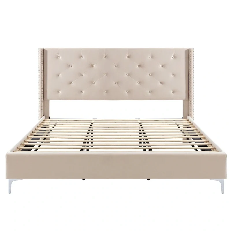 Morden Fort Queen Size Velvet Upholstered Platform Bed Frame with 6 inches Metal Legs