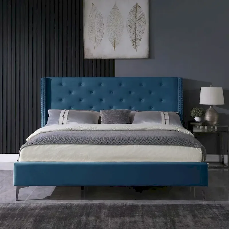 Morden Fort Queen Size Velvet Upholstered Platform Bed Frame with 6 inches Metal Legs