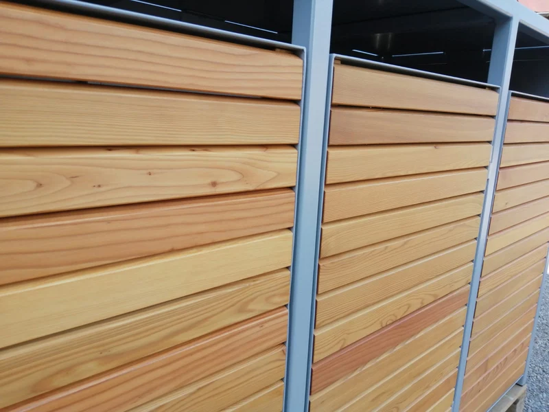 LAGER - PREMIUM Holz 3er Mülltonnenbox mit Holztüren