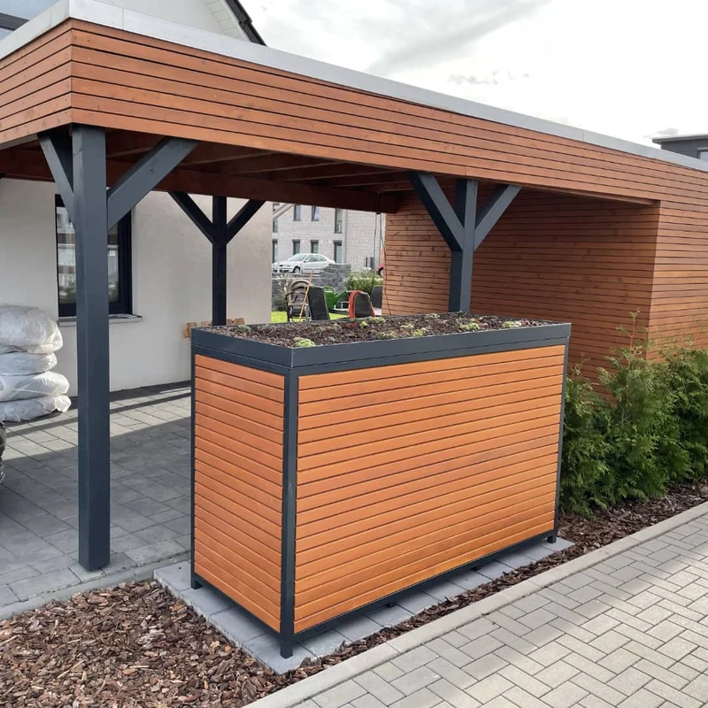 PREMIUM Holz 3er Mülltonnenbox mit Korpus in Rhombus