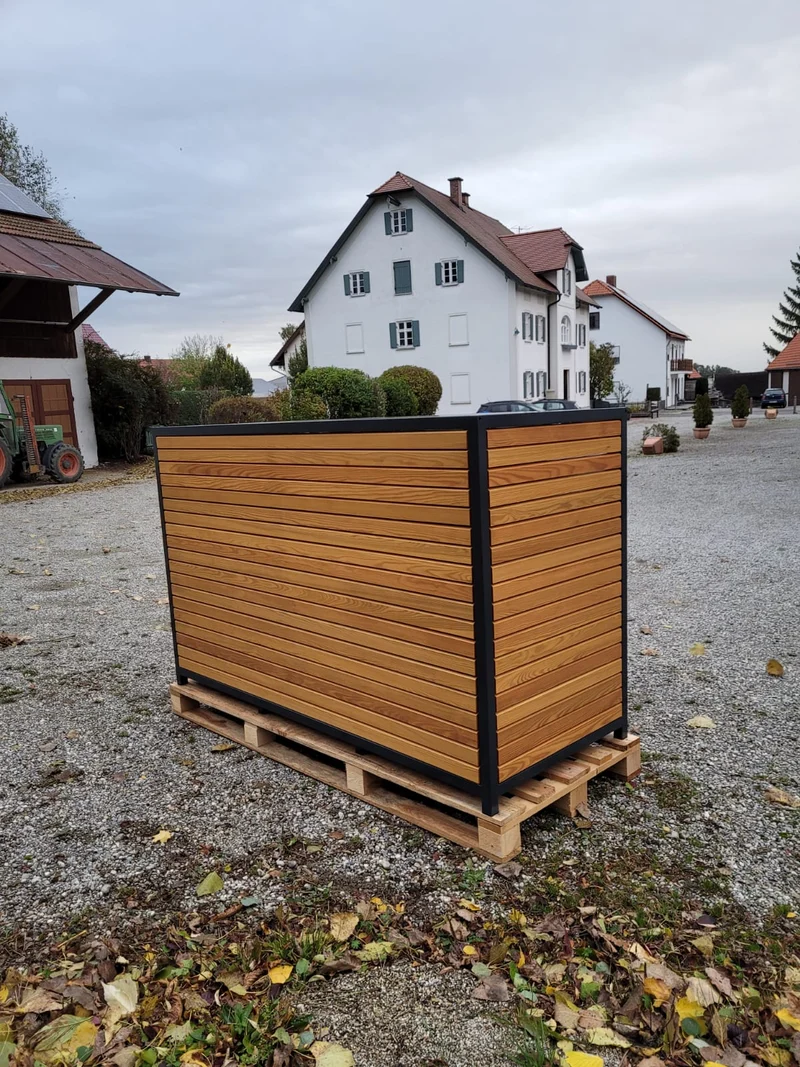 PREMIUM Holz 3er Mülltonnenbox mit Korpus in Rhombus
