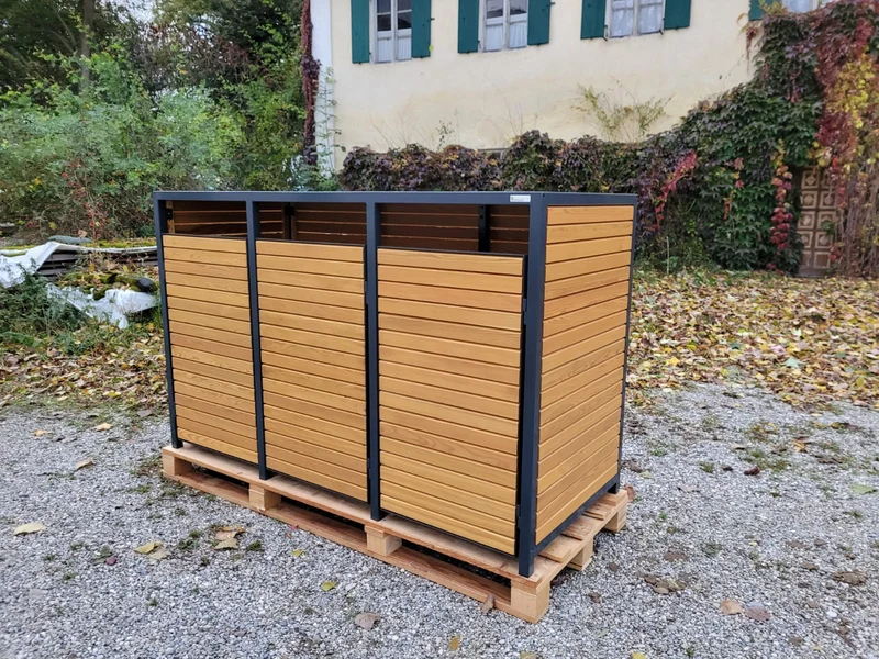 PREMIUM Holz 3er Mülltonnenbox mit Korpus in Rhombus