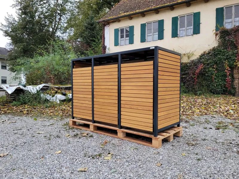 PREMIUM Holz 3er Mülltonnenbox mit Korpus in Rhombus