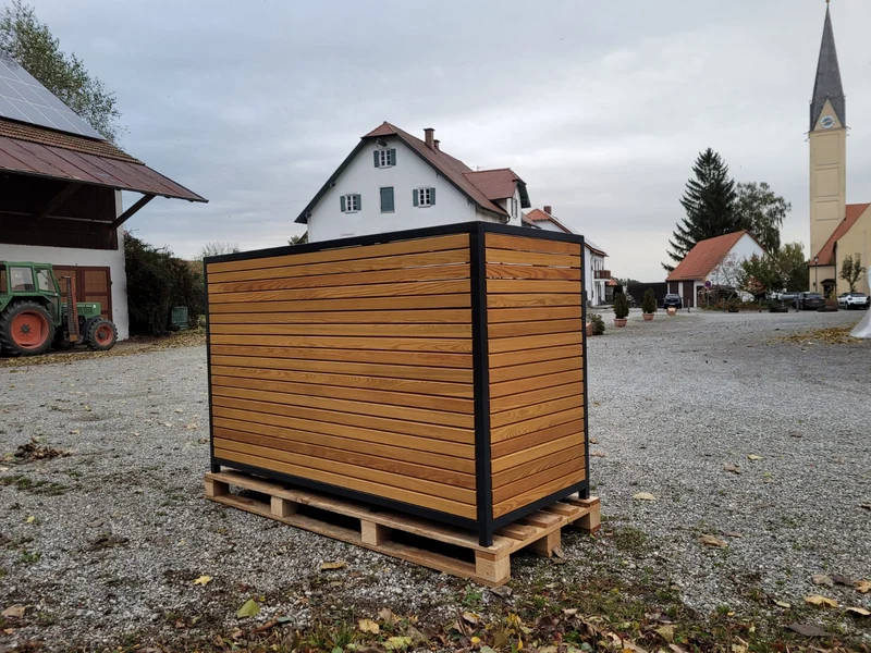PREMIUM Holz 3er Mülltonnenbox mit Korpus in Rhombus
