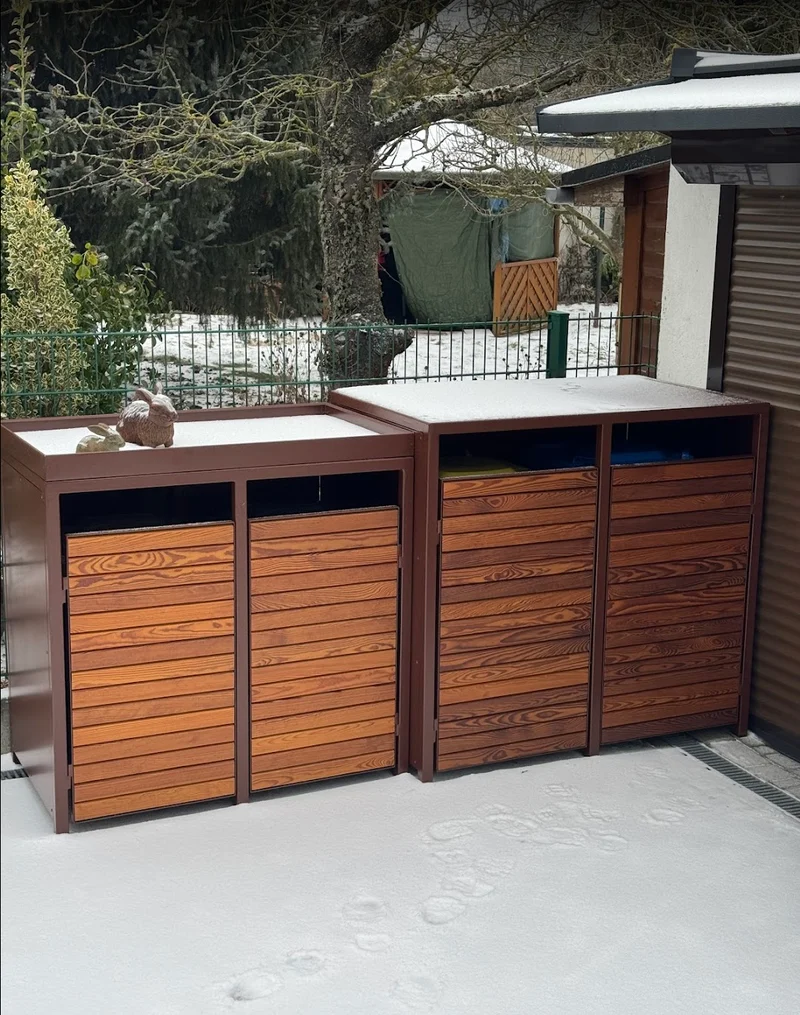 PREMIUM Holz 4er Mülltonnenbox mit Pflanzdach