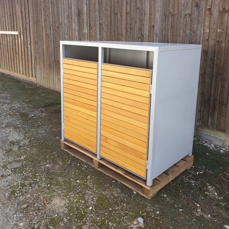 PREMIUM Holz 4er Mülltonnenbox mit Pflanzdach