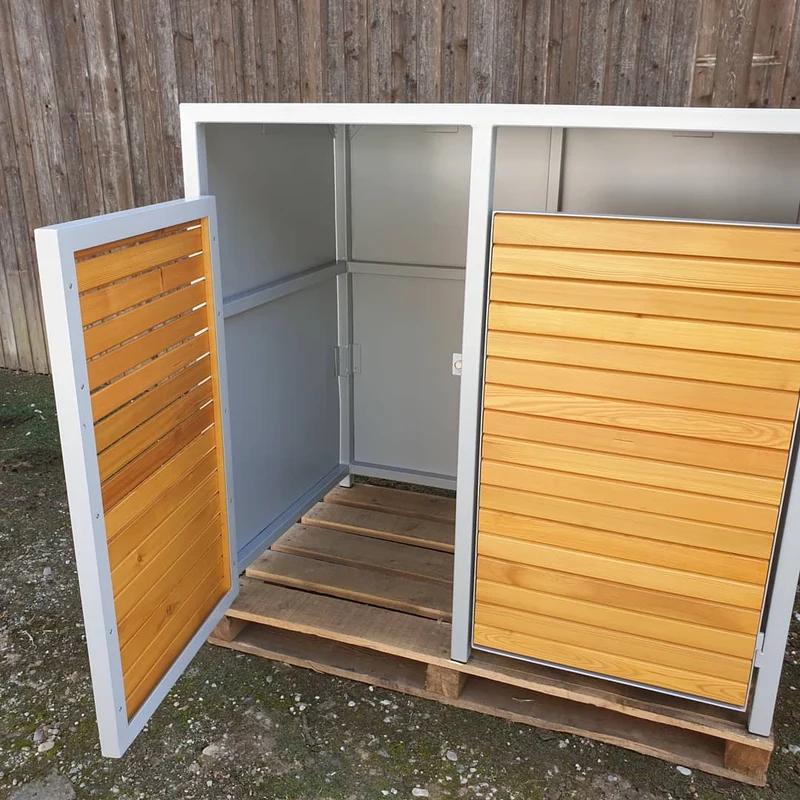 PREMIUM Holz 4er Mülltonnenbox mit Pflanzdach