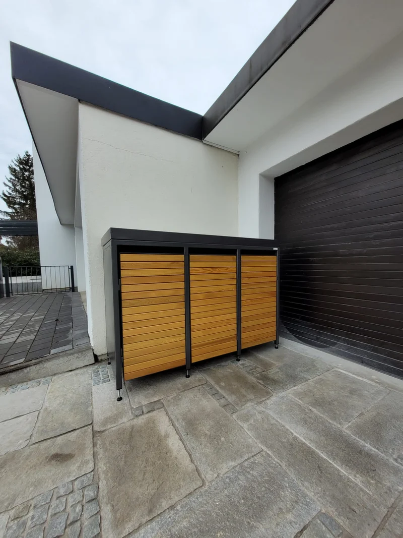 PREMIUM Holz 3er Mülltonnenbox mit Pflanzdach