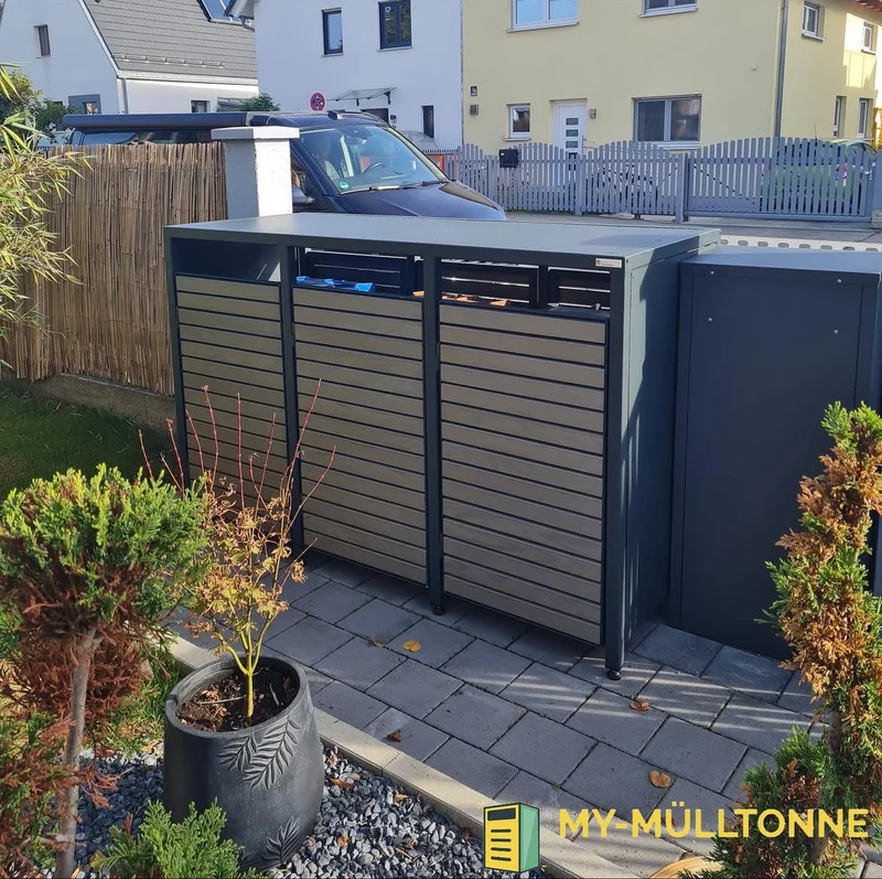 Doppeltür PREMIUM Holz Mülltonnenbox mit Holztüren