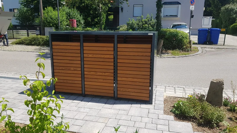 PREMIUM Holz 3er Mülltonnenbox, Rückseite Rhombusleisten