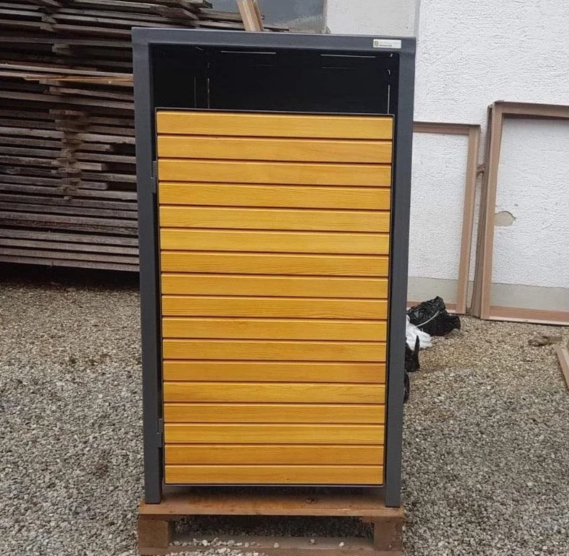 PREMIUM Holz 1er Mülltonnenbox mit Holztüren