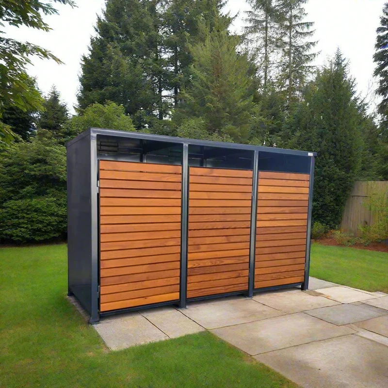 PREMIUM Holz 3er Mülltonnenbox mit Holztüren
