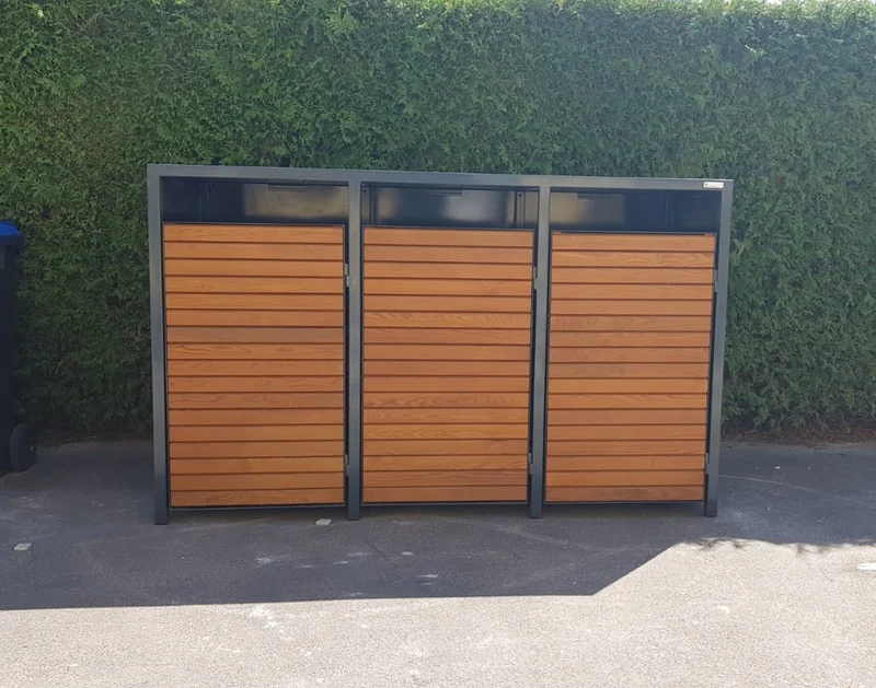 PREMIUM Holz 3er Mülltonnenbox mit Holztüren
