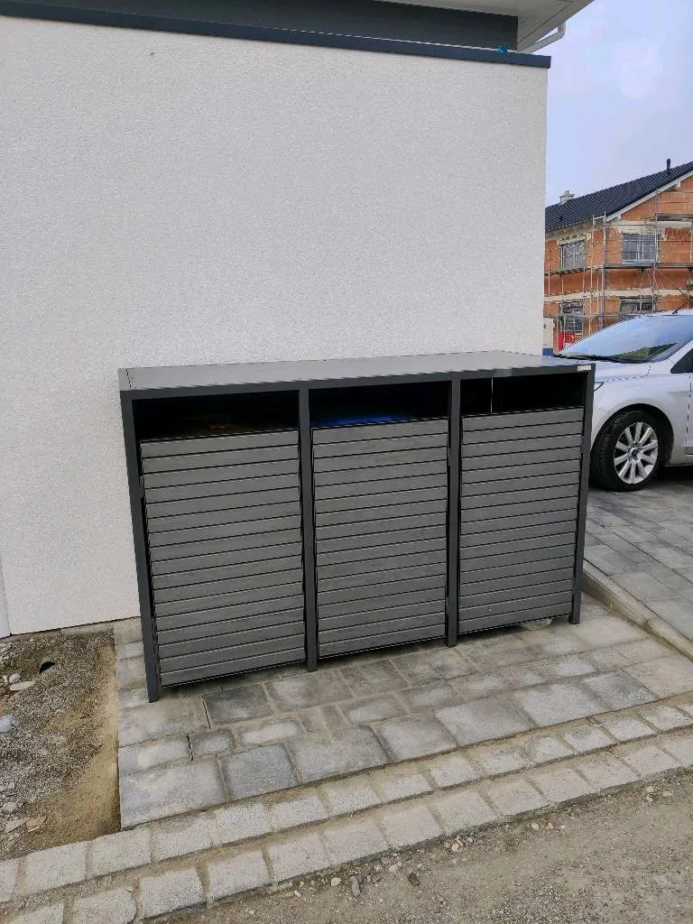 PREMIUM Holz 3er Mülltonnenbox mit Holztüren
