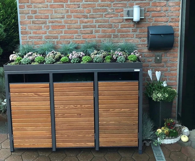 PREMIUM Holz 3er Mülltonnenbox mit Holztüren