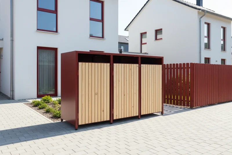 PREMIUM Holz 3er Mülltonnenbox mit Holztüren