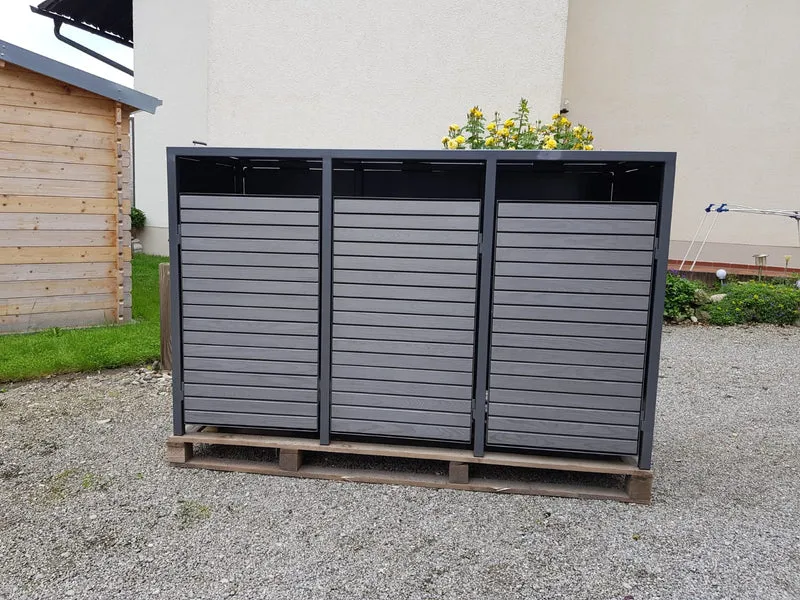PREMIUM Holz 3er Mülltonnenbox mit Holztüren