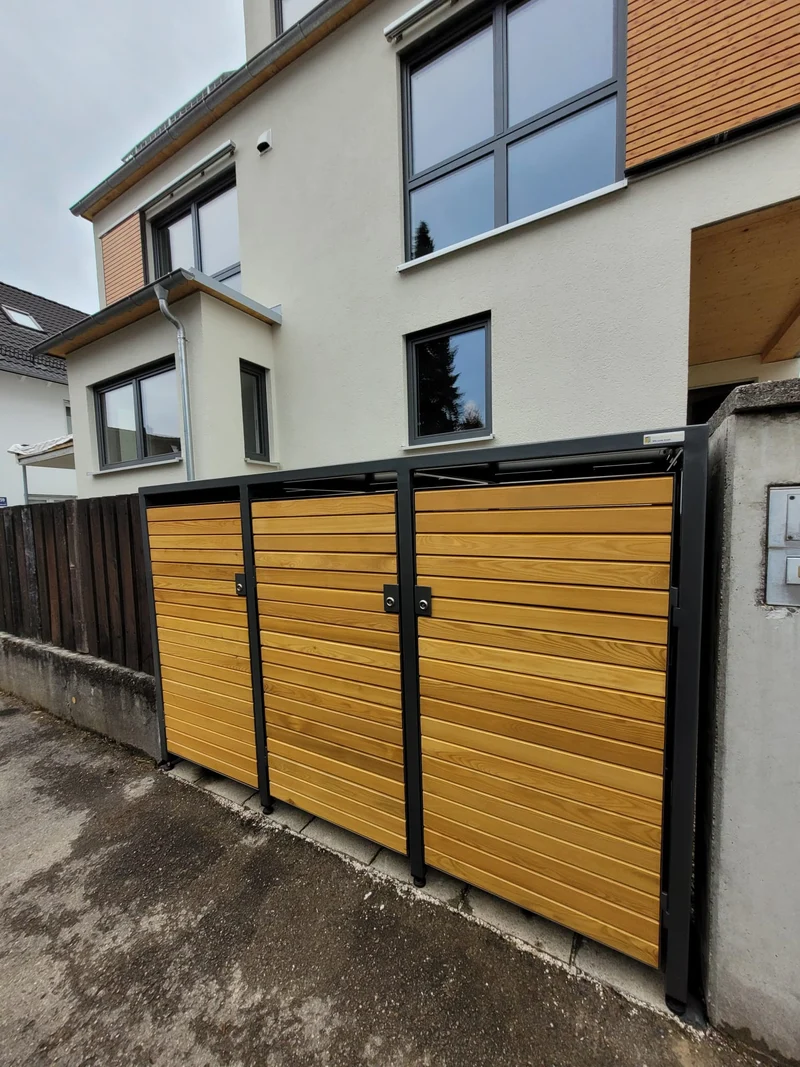 PREMIUM Holz 3er Mülltonnenbox mit Holztüren