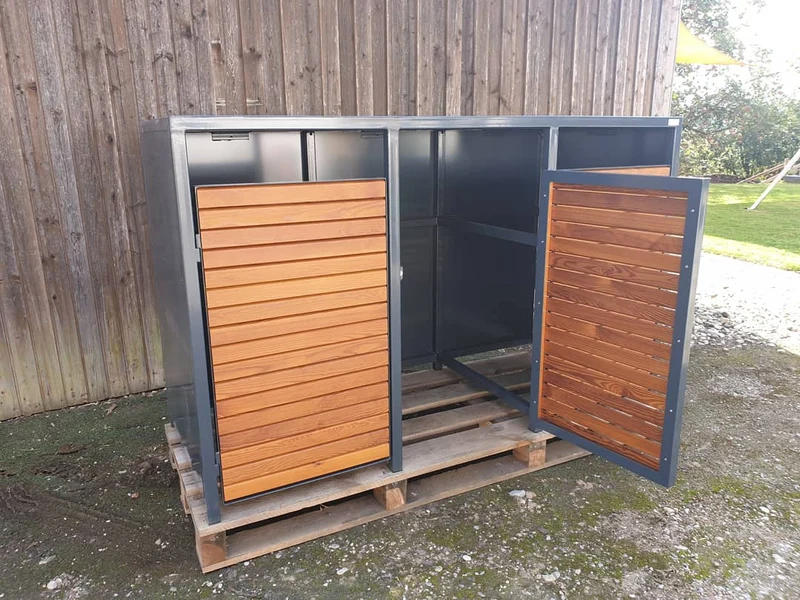 PREMIUM Holz 3er Mülltonnenbox mit Holztüren