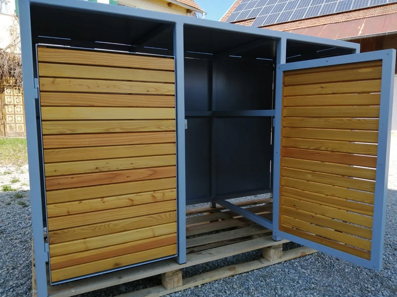 PREMIUM Holz 3er Mülltonnenbox mit Holztüren