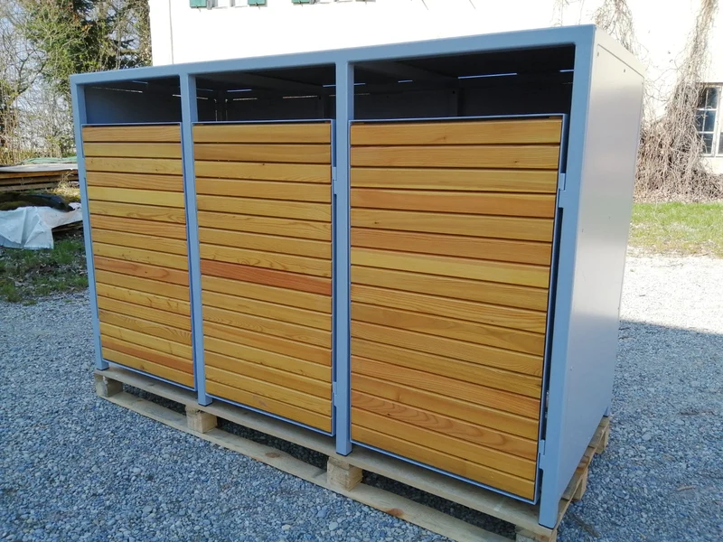 PREMIUM Holz 3er Mülltonnenbox mit Holztüren