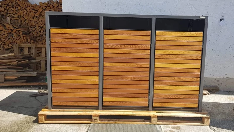 PREMIUM Holz 3er Mülltonnenbox mit Holztüren