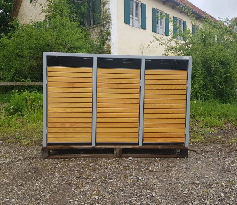 PREMIUM Holz 3er Mülltonnenbox mit Holztüren