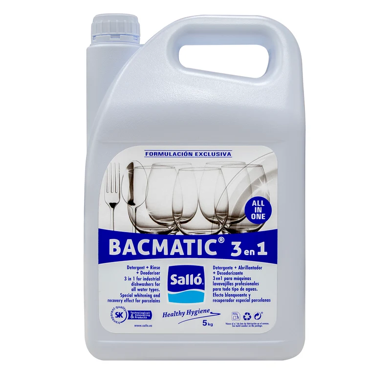 Bacmatic 3 en 1 - Détergent, liquide de rinçage et base chloré pour lave-vaisselles professionnels - bidon 5 kg