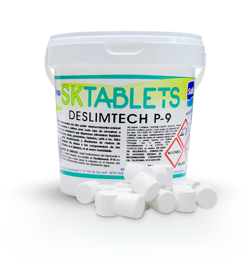 Deslimtech P9 - Détartrant et nettoyant pour circuit machine (machine à café, glace, lait, jus de fruit, …) - seau de 100 tablettes de 9g