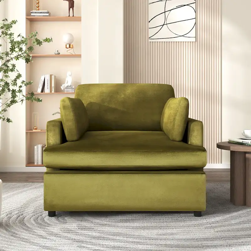 Green Modern 37 Accent chair with Plastic Legs and Pillows for Living Room