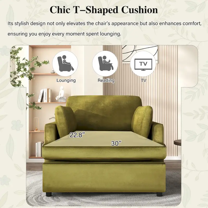Green Modern 37 Accent chair with Plastic Legs and Pillows for Living Room