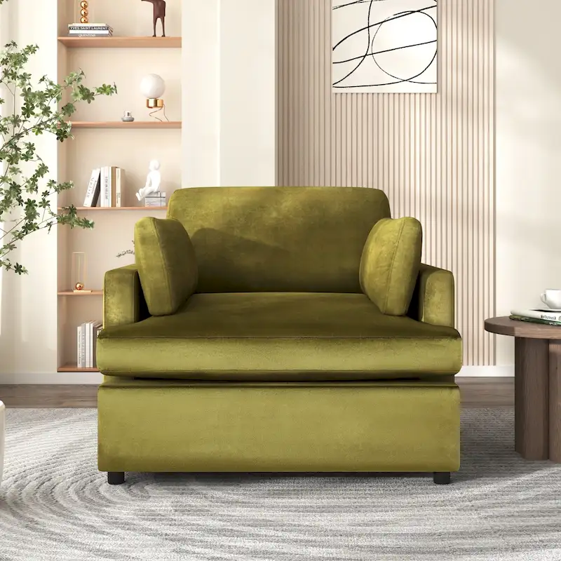 Green Modern 37 Accent chair with Plastic Legs and Pillows for Living Room