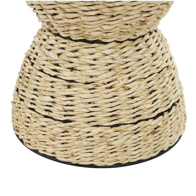 Rattan Handmade Woven Side End Accent Table with Wood Tabletop and Black Frame - Light Brown or Brown - Roche River Decor
