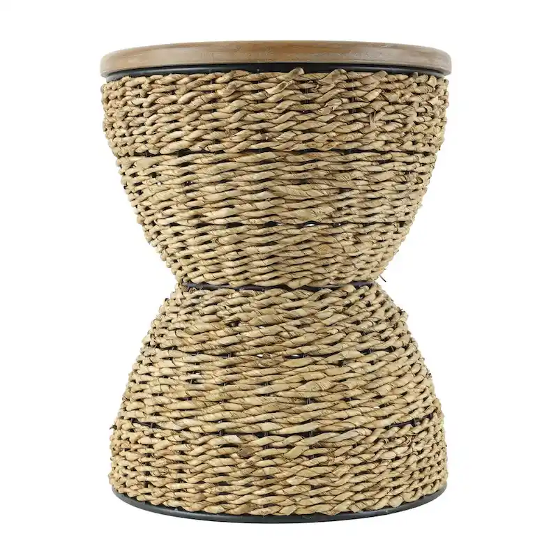 Rattan Handmade Woven Side End Accent Table with Wood Tabletop and Black Frame - Light Brown or Brown - Roche River Decor